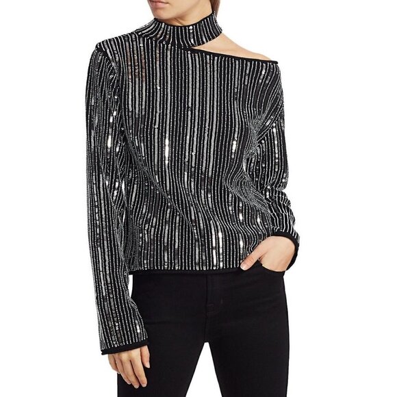 RtA Size S Langley Cut-Out Sequin Stripe Sweater in Chrome MSRP $595 - Picture 1 of 13